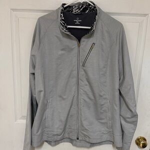 Moving Comfort Men's Light Gray Jacket with Patterned Collar